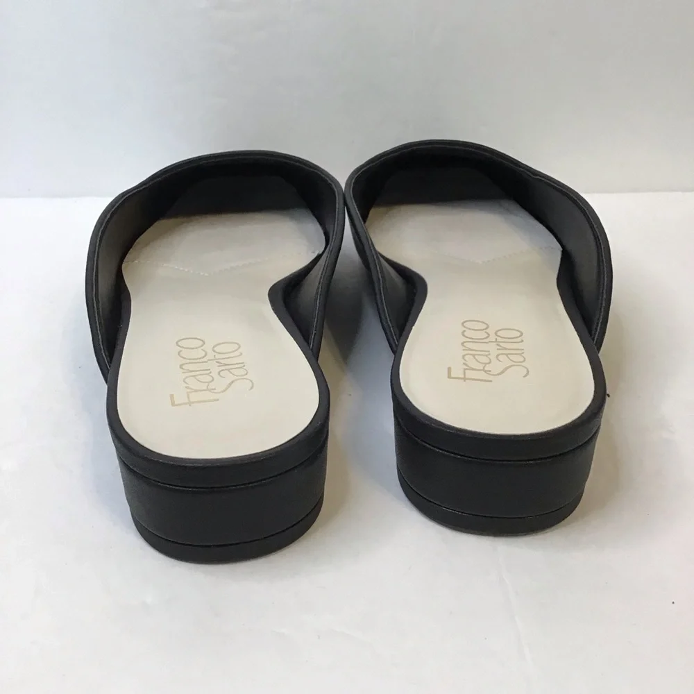 FRANCO SARTO Women's Black Faux Leather Square-Toe Slip-On Mules 8 NEW